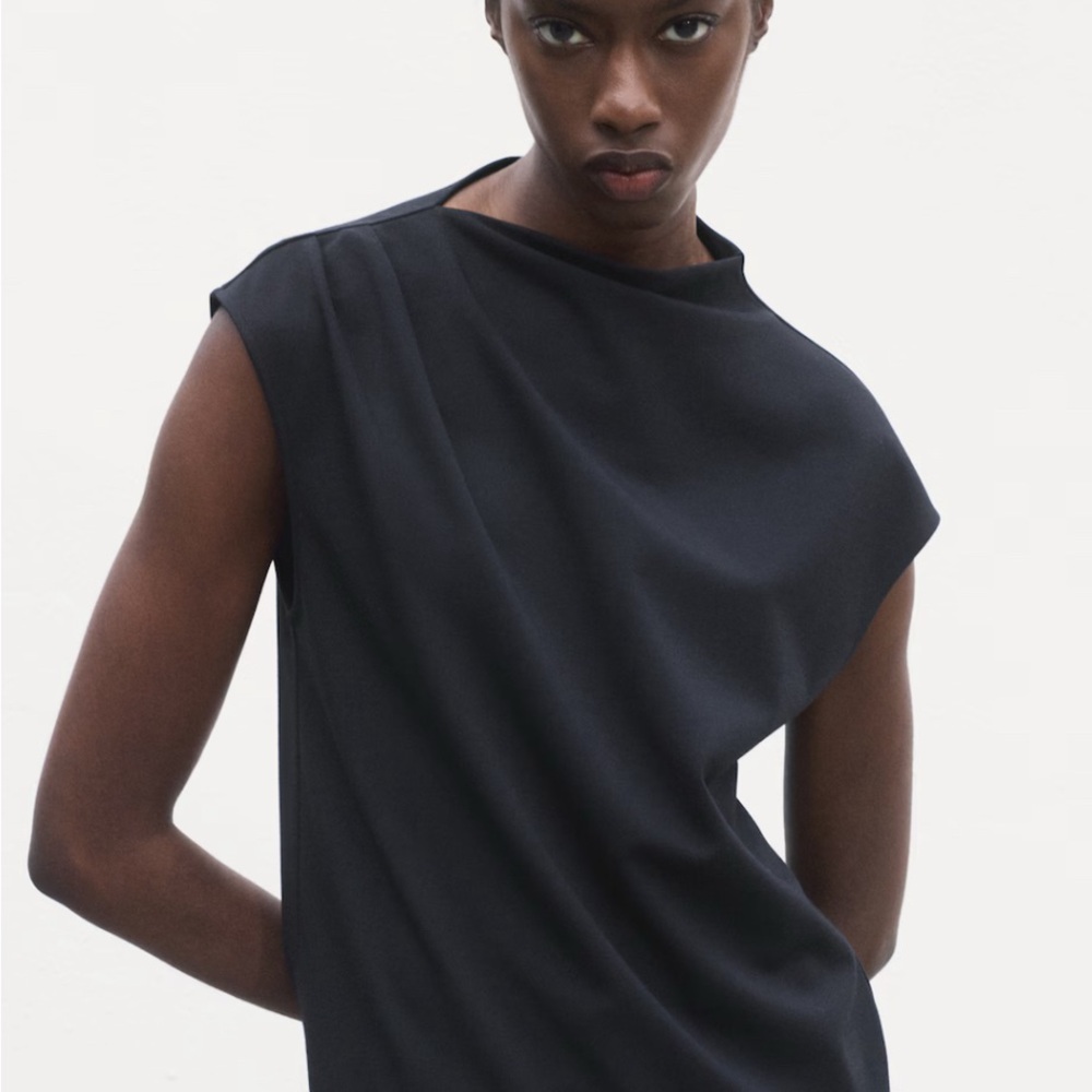 MANGO T-SHIRT WITH GATHERED ASYMMETRICAL NECK SZ M